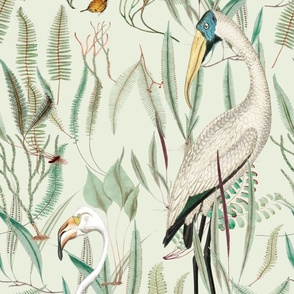  Herons in Marsh, on celery, Mural: Section 3 of 3-