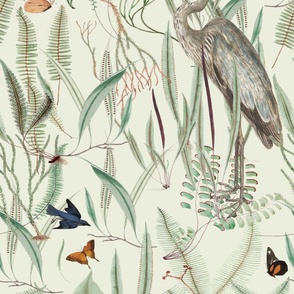  Herons in Marsh, on celery, Mural: Section 1 of 3-