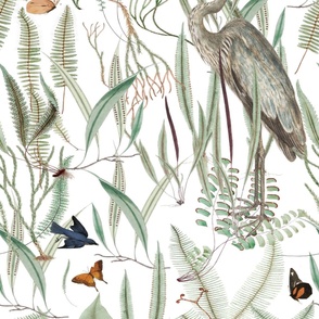 Herons in Marsh, on white, Mural: Section 2 of 3