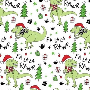 Fa La Rawr T-Rex Christmas Dinosaur on White