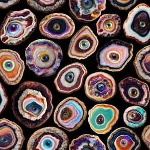 Agate Slices with Eyeballs - Medium Scale - Black Background - Evil Eye, Realistic, Weird, Mystical, Gothic, Witchy