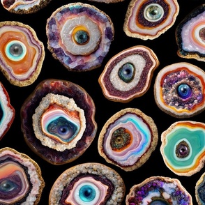 Agate Slices with Eyeballs - Large Scale - Black Background - Evil Eye, Realistic, Weird, Mystical, Gothic, Witchy