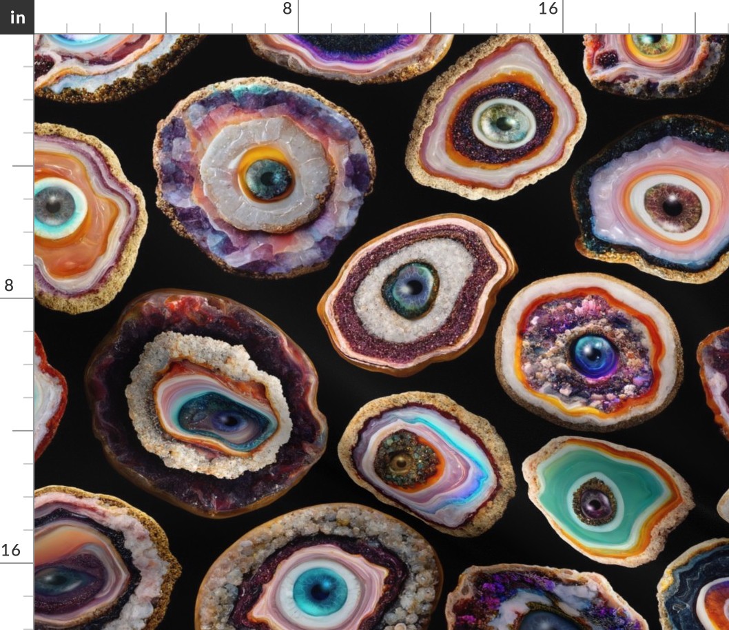 Agate Slices with Eyeballs - Large Scale - Black Background - Evil Eye, Realistic, Weird, Mystical, Gothic, Witchy