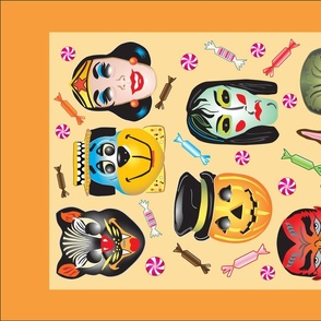 Vintage Halloween Masks Wall Hanging