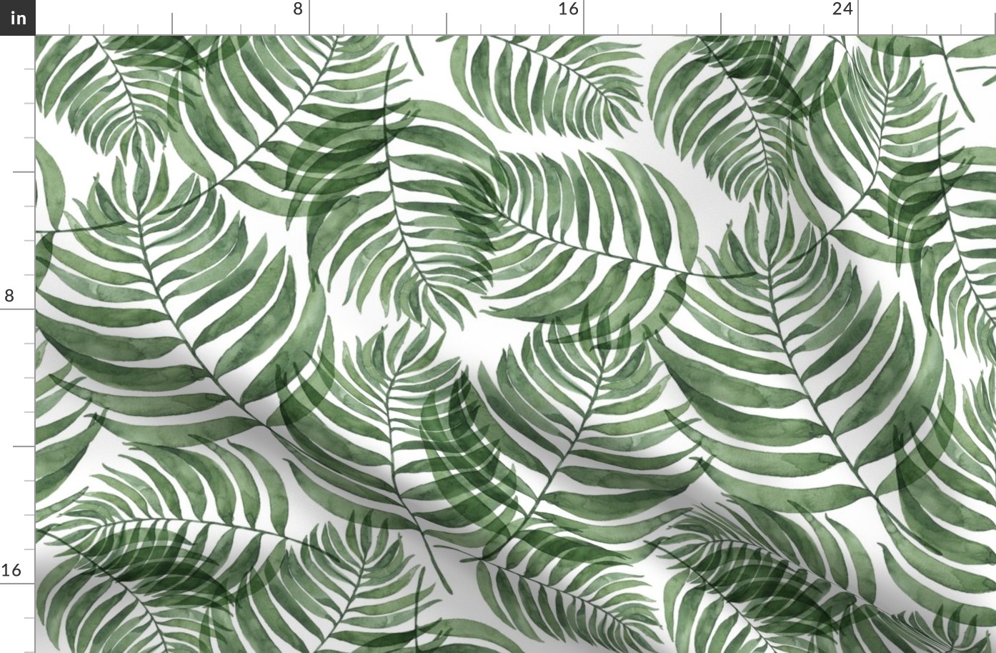 Watercolor green palm leaves on white