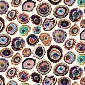 Agate Slices with Eyeballs - Ditsy Scale - Light Background - Evil Eye, Realistic, Weird, Mystical, Gothic, Witchy, Horror