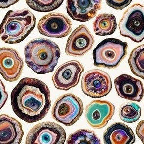 Agate Slices with Eyeballs -  Small Scale - Light Background - Evil Eye, Realistic, Weird, Mystical, Gothic, Witchy, Horror