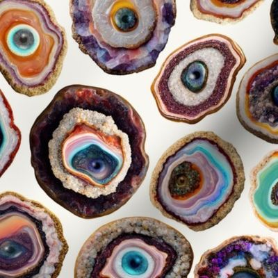 Agate Slices with Eyeballs - Medium Scale - Light Background - Evil Eye, Realistic, Weird, Mystical, Gothic, Witchy, Horror