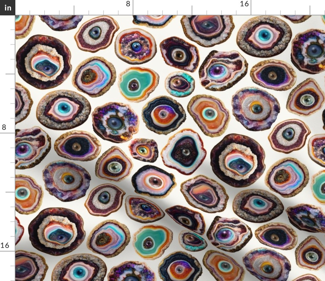 Agate Slices with Eyeballs - Medium Scale - Light Background - Evil Eye, Realistic, Weird, Mystical, Gothic, Witchy, Horror