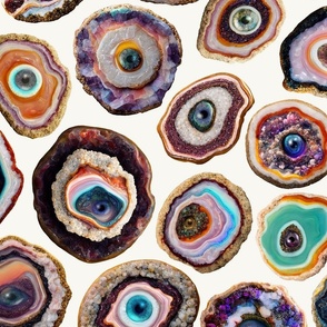 Agate Slices with Eyeballs - Large Scale - Light Background - Evil Eye, Realistic, Weird, Mystical, Gothic, Witchy, Horror