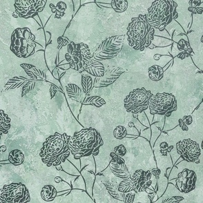 Vintage Vine Roses Gray on Jade