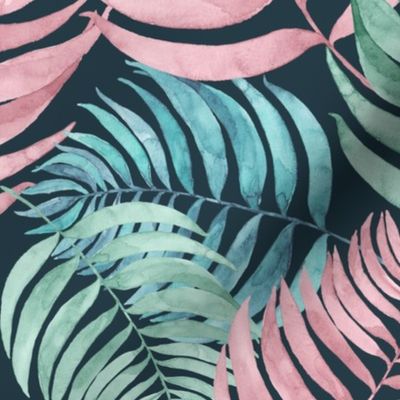 Watercolor palm leaves on dark background