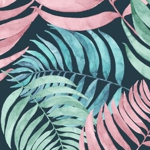 Watercolor palm leaves on dark background