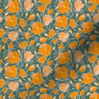 California Poppies on Pine Green