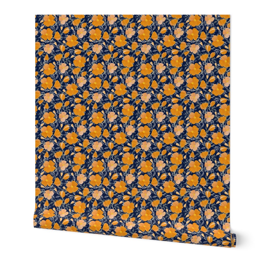 California Poppies on Midnight Blue