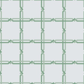 Tangled Square Knott Plaid in grey and green lattice geometric 