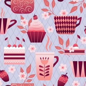 M // Swedish Fika - Coffee Tea Break with mugs, cupcakes, cakes, sweets, strawberries