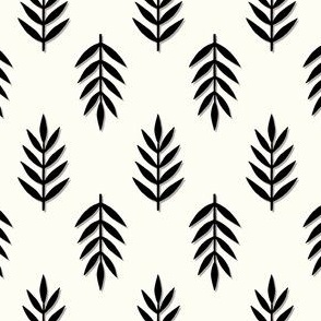 Small Sprig with Shadow 2 Way Leaf Print Natural White with Black