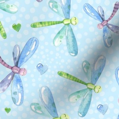 Large Scale Dragonflies on Soft Blue Friendly Frog Coordinate