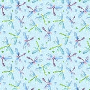 Small Scale Dragonflies on Soft Blue Friendly Frog Coordinate