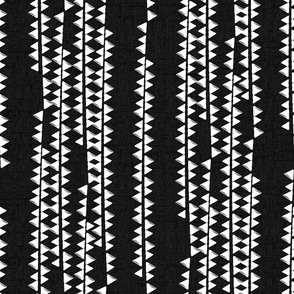 TRIANGLES SIDEWAYS - WHITE ON BLACK WITH FABRIC TEXTURE