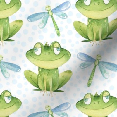 Large Scale Friendly Frogs and Dragonflies on White