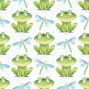 Large Scale Friendly Frogs and Dragonflies on White