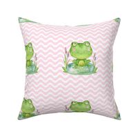  8x8 Swatch Friendly Frog on Pink Wavy Stripes for Embroidery Hoop Quilt Square or Potholder