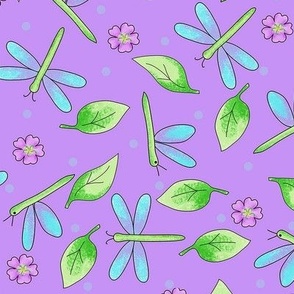 Dragonflies and Leaves Lavender Large 12"