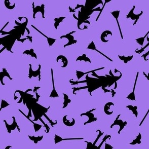 Bewitched Purple Witches on Black non-Directional Medium 8"