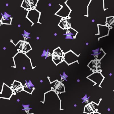 Skeleton Dance Halloween Purple Hats on Black Medium 8"