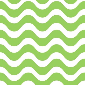 Large Scale Soft Green and White Wavy Stripes