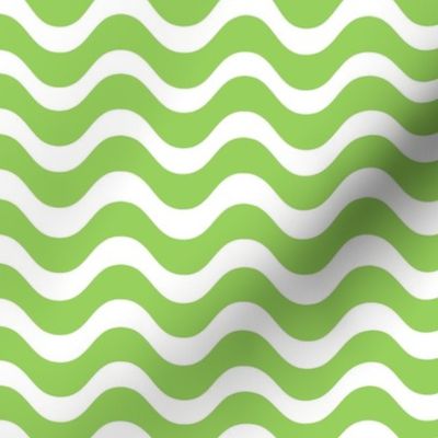 Medium Scale Soft Green and White Wavy Stripes