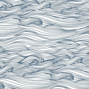 Blue rolling ocean waves on white background