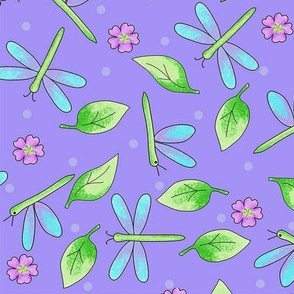 Dragonflies and Leaves Periwinkle Large 12"