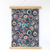 Agate Slices with Eyeballs - Medium Scale - Blue Background - Evil Eye, Realistic, Weird, Mystical, Gothic, Witchy, Horror