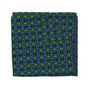 Blue wildflowers green and black plaid celtic