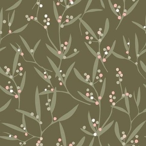 Wattle - Pink on Khaki - Small