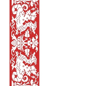 double border (for 54-inch fabric): Assisi-style Renaissance wyverns, red