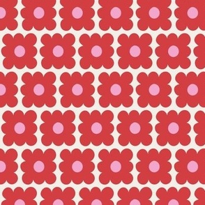 Boxy Flowers - Medium - Red / Off White