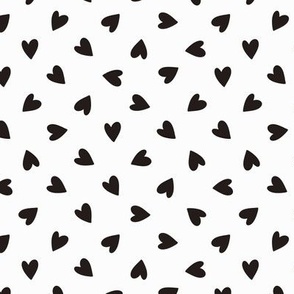 Black tossed hearts on white 6x6