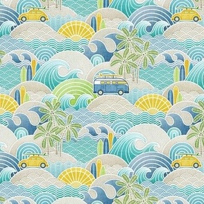 Sea, Sun and Surf Blue Van Mini- Beach Life- Surfing Life- Surfboard- Vintage Cars- Summer- Boys- Small Scale- California- Hawaii