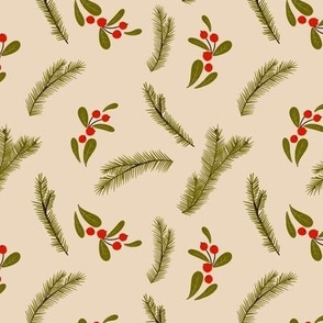 Vintage Christmas Fir Branches on Beige