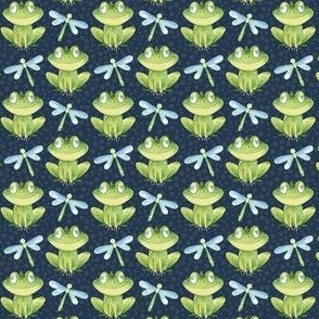 Small Scale Friendly Frogs and Dragonflies on Navy