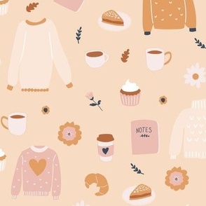 Cozy Coffee Break with Sweet Pastries sweater weather work from home on Beige