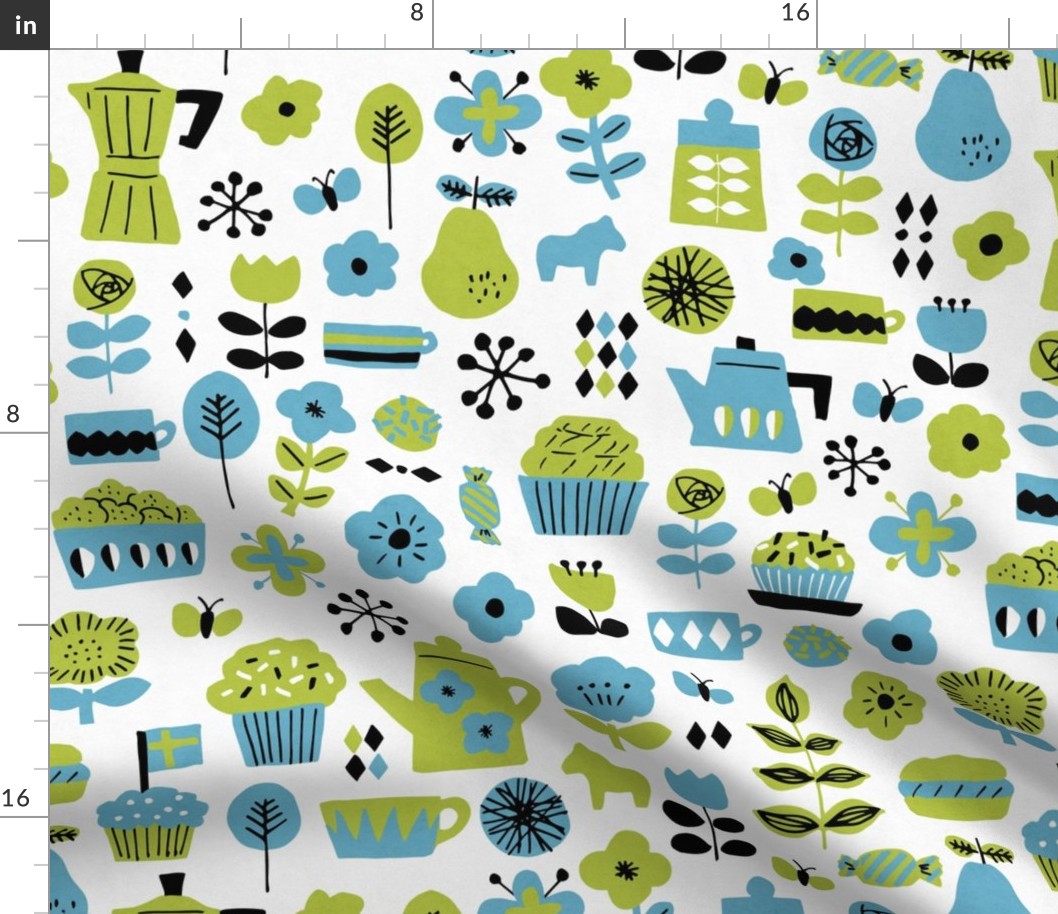 Joyful Tea Time - Blue and Green - Large Scale