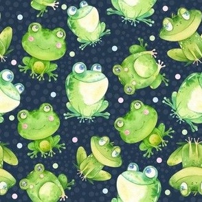 Medium Scale Friendly Frogs on Navy