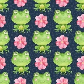 Medium Scale Girly Friendly Frogs on Navy