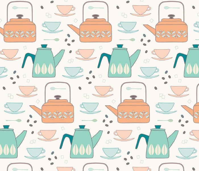 Vintage Scandi coffee break retro turquoise large scale by Pippa Shaw