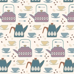 Vintage Scandi coffee break neutrals large scale by Pippa Shaw